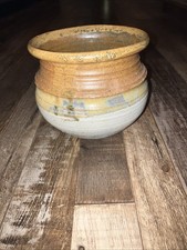 Vintage Handcrafted Pottery Vase Brown Tan Cream Signed picture
