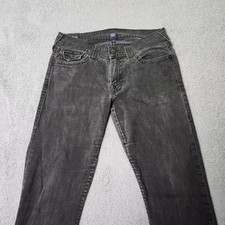 True Religion Mens 33 Ricky Relaxed Straight Jeans Black Faded Flap Pocket USA picture