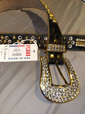 b.b.simon Men’s Legend Studded Rhinestone Belt Black 32 1.5in Made USA picture