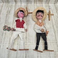 VTG Mexican Marionette String Puppets: Wooden Feet & Hands Gun Guitar Sombreros picture