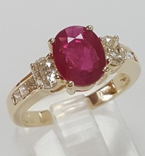 Oval Burma Ruby Diamond Three Stone Engagement Ring 2.72 ct 14k Yellow Gold $17K picture