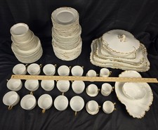 98 Piece Antique Haviland & Co Limoges White & Gold Schleiger No. 422 Dish Set picture