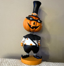 Halloween Seasonal Pumpkin Head Figurine with Top Hat, Freestanding Orange/Black picture
