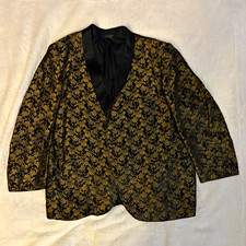 Vtg 1950s First Nighter Gold Black Brocade Dinner Jacket Blazer 44 Rat Pack picture