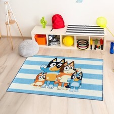 Bluey Family Stripe Blue White Multi Polyester Easy-Care Printed Youth Indoor... picture