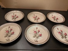 Vtg Rosenthal Bahnhof Selb Moss Rose Sterling Silver Rim porcelain Coaster 6 pcs picture