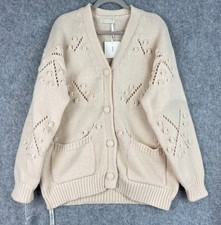Vita Grace Lucia Cardigan Sweater Womens One Size Beige Swiss Chunky Knit NWT picture