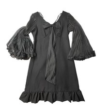 Vintage 60s ILGWU Union Made Accordion Sleeve Black Mini Dress Mad Men Women’s M picture