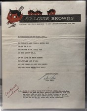 HOF Bill Veeck Autographed Letter with St. Louis Browns Letterhead JSA Authentic picture