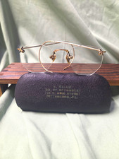 Antique 1/10 12K Gold Filled Rimless Eyeglasses with Cable Temples & Orig. Case picture