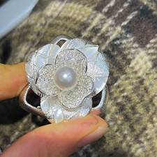 elegant 8-9mm south sea round white  pearl brooch 925s(mm) picture