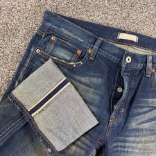 Uniqlo Japanese Kaihara Selvedge Denim Slim Straight Jeans 36x32 Distressed Blue picture