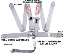 GRAY SFI 16.1 LATCH & LINK 5 POINT RACING HARNESS SEAT BELT FLOOR MOUNT picture