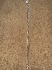 Macy’s Men’s 925 Sterling Silver Cuban Link Chain Necklace 22” Cubic Zirconia picture
