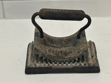 Antique 1886 Cast Iron Fluting Iron Pleater Crimper Sad Iron Wooden Handle picture