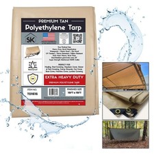 16' X 16' TAN BEIGE PREMIUM 16 MIL EXTREME DUTY POLY TARP TRUE FINISHED SIZE picture