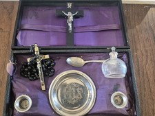 Antique  1900s Catholic Sick Call Cabinet Last Rites mass Traveling Altar  Box picture