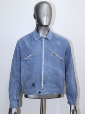 French 1950s Blue Faded & Stained Cotton Cyclist Work Jacket ADOLPHE LAFONT Sz L picture