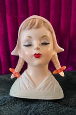 RARE VINTAGE INARCO E-780 DUTCH COSTUME LADY HEADVASE HEAD VASE BRAIDS GIRL picture