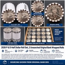 2026 Enduring Liberty Half Dollar P&D 2 Roll Set OBW Bank Rolls Unopened UNC picture