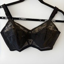 VTG Bestform Bra Womens 36C Black Floral Lace Satin Underwire Unpadded T-Shirt picture