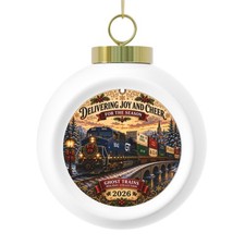 Holiday Train Vintage Illustration Christmas Ball Ornament 2026 Merry Christmas picture