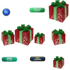 Boston International Christmas Gift Boxes Decoration - 3 Sizes - Red & Green picture