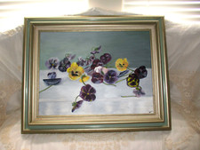 GORGEOUS  Large Signed Original Oil on Canvas Yellow and Purple Violets 31 x 25 picture