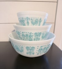 Vintage Set 3 PYREX Amish Butterprint Turquoise Nesting Mixing Bowls 401 402 403 picture