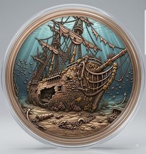 2026 Liberia Pirate's Shipwreck 5oz Colorized Copper .999 Round Capsule Lot 20 picture