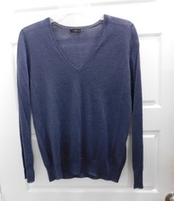 Joseph Women's 100% Cashmere V-Neck Pullover Blue Sweater sz S picture