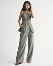 Abercrombie & Fitch A&F Sloane Tailored Wide Leg Pant muted basil🔥No Import Fee picture