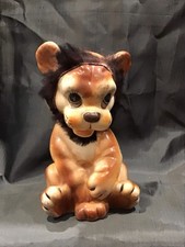 Ceramic Lion Cub Planter Figurine, Glossy 3D Effect, Brown Beige Black picture