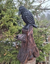 Chainsaw Carved Raven Crow Black Bird Sculpture Statue Wood Carving Birds Art picture