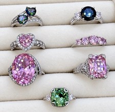 Lot 7 Vintage Signed Designer Sterling Silver 925 Gemstone & Colored CZ Rings picture