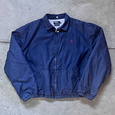 VTG 90s Polo Ralph Lauren Mens XL Navy Cotton Bomber Jacket Lined Zip/Button picture