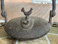 18th C. Antique Miner's Whale Oil Betty Lamp Long Hook Hanger Rooster Primitive picture