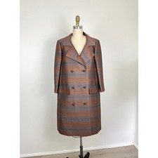 True Vintage 1950s 60s Betti Brent Brown Striped Peacoat Coat Medium Large picture