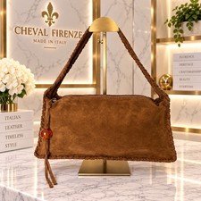 Vintage Made in Italy Suede Whipstitch Shoulder Bag Cheval Firenze Brown Boho picture
