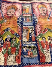 Ethiopian Vintage Panel Painting Solomon & Sheba? 70's Canvas Folk Art 26