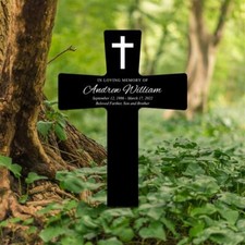 Personalized Memorial Acrylic Plaque Stake, Grave Marker Cross, Memorial Gift picture