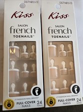 2x~Kiss Salon French Pedicure ~Artificial Fake 24 Glue-On Toe Nails DGTN01v3~New picture