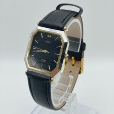 CITIZEN Duke Mens Quartz Watch Black Dial Polygon Bezel Black Leather Vintage picture