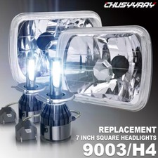 7X6 Crystal Clear Glass Lens Metal Headlight H4 Halogen Light Bulbs Headlamp picture