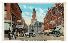 Fall River Massachusetts 1920s Main Street City Hall Standard Postcard picture