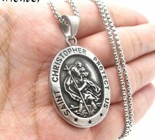 MENDEL Mens St Saint Christopher Medal Pendant Necklace Stainless Steel Amulet picture