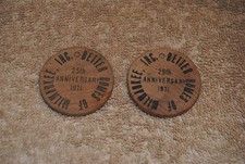 Vintage 1971 Better Homes of Milwaukee Real Estate Promo Wooden Coins picture