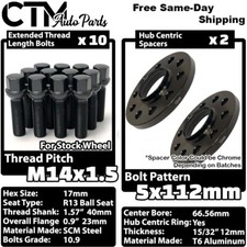 2x 12mm Thick 5x112 66.56mm CB Wheel Spacer Black Bolt Audi & Macan Stock Wheels picture
