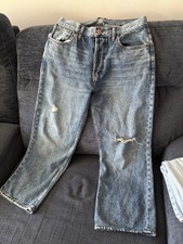 GAP Denim Women’s Relaxed Straight Jeans Blue Distressed Light Wash Mid Rise picture