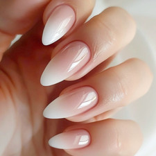 MEDIUM ALMOND *OMBRE MANI BLEND* Full Cover 24 Gloss Nail Tips Press On Glue Set picture